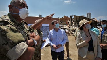 US Under Secretary of State for Political Affairs David Hale and U.S. Ambassador to Lebanon Dorothy Shea visit the site of a massive explosion at Beirut's port. (Reuters)