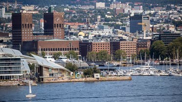 The Oslo town hall is seen on the waterfront in the Norwegian capital on July 25, 2020. (AFP)
