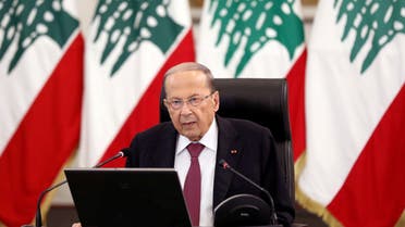 FILE PHOTO: Lebanon's President Michel Aoun delivers a speech at the presidential palace in Baabda, Lebanon, June 25, 2020./File Photo