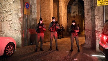 Israeli security personnel secure an entrance to Jerusalem's Old City following the stabbing attack, Aug 17, 2020. (AP)
