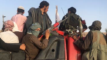 In this June 16, 2018 photo, Taliban fighters ride in their vehicle in Surkhroad district of Nangarhar province, east of Kabul, Afghanistan. (AFP)