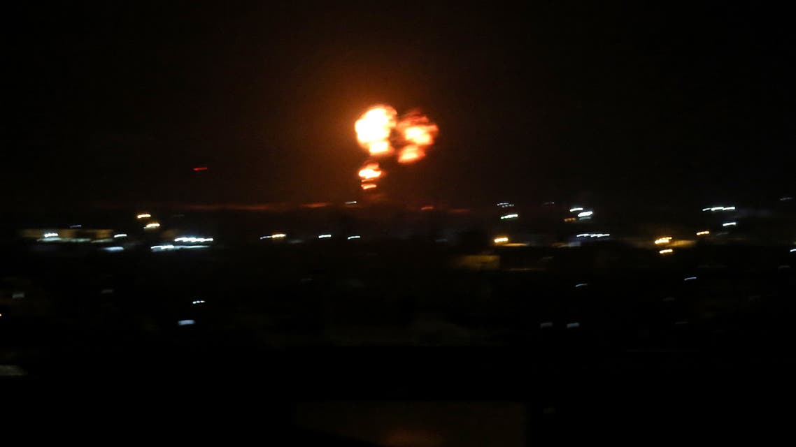 Smoke and flames rise after war planes belonging to the Israeli army carried out airstrikes over the southern Gaza Strip city of Rafah, on August 18, 2020. Egyptian mediators entered Gaza on August 17 seeking to calm tensions after a week of clashes in which Israel has launched military strikes in response to airborne incendiary devices that have ignited wildfires.