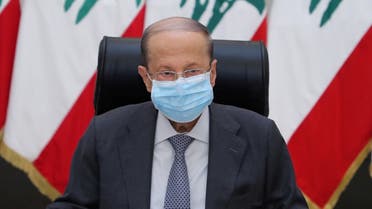 Lebanon's President Michel Aoun heads a cabinet meeting at the presidential palace in Baabda, Lebanon April 30, 2020. (Reuters)