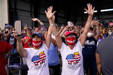 Supporters cheer as US President Donald Trump speaks during a campaign rally, Aug. 17, 2020, in Oshkosh, Wisconsin. (AP)