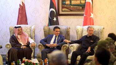 Turkish Defence Minister Hulusi Akar talks with Deputy Defence Minister of Libya's internationally recognised Government of National Accord (GNA) Salahedin al-Namroush and Qatar's Defense Minister Dr. Khalid bin Mohamed Al Attiyah in Tripoli, Libya, August 17, 2020. (Reuters)
