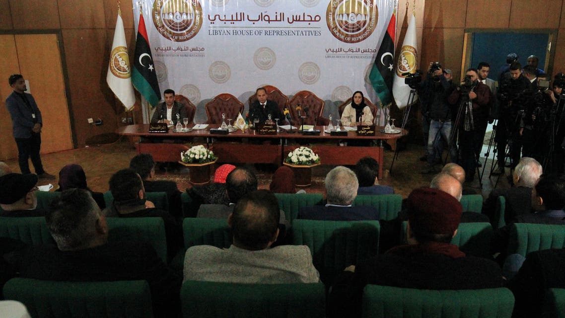 The Libyan House of Representatives (HOR) holds an emergency session in the eastern Libyan city of Benghazi on January 4, 2020 to discuss Turkey's prospective military intervention in support of the UN-recognised Tripoli-based government . Libya's elected parliament in the east is allied with military strongman Khalifa Haftar, who is at war with the Tripoli-based GNA, headed by Fayez al-Sarraj.