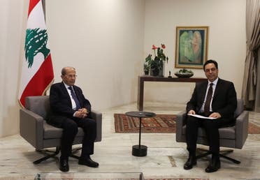 A file photo shows Lebanon's PM Diab meets Lebanon's President Aoun as he submits his resignation at the presidential palace in Baabda, Lebanon August 10, 2020. (Reuters/Aziz Taher)
