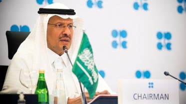 Saudi Arabia's Minister of Energy Prince Abdulaziz bin Salman Al-Saud speaks via video link during a virtual emergency meeting of OPEC and non-OPEC countries. (Reuters)