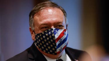 US Secretary of State Mike Pompeo after meeting with members of the UN Security Council about the Iran arms embargo, in New York, Aug. 20, 2020. (AFP)