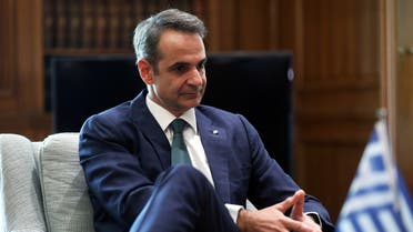 Greek Prime Minister Kyriakos Mitsotakis gestures as he meets with German Foreign Minister Heiko Maas at the Maximos Mansion in Athens, Greece, July 21, 2020. REUTERS/Costas Baltas