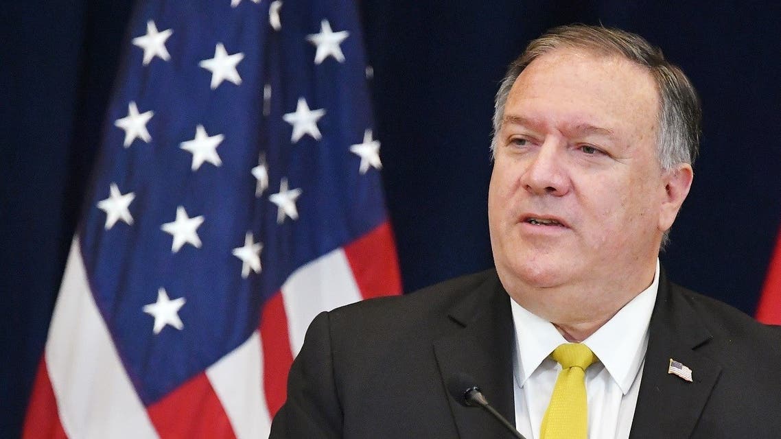 US Secretary of State Michael Pompeo speaks during a press conference with Iraq's Foreign Minister Fuad Hussein at the State Department in Washington, DC on August 19, 2020. (AFP)
