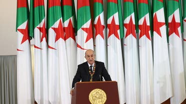 Newly elected Algerian President Abdelmadjid Tebboune delivers a speech during a swearing-in ceremony in Algiers. (Reuters)