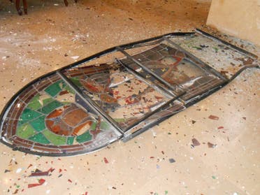 A destroyed stain glass window is shown in Beirut's St. Louis Cathedral after the deadly explosion at the Beirut port August 4. (Supplied)