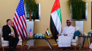US Secretary of State Mike Pompeo, left, with National Security Advisor Sheikh Tahnoun bin Zayed Al Nahyan. (Twitter @SecPompeo)