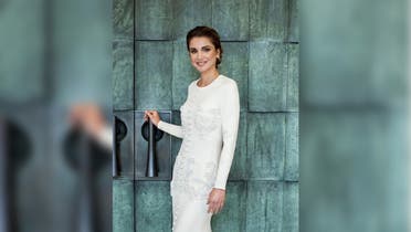Jordan's Queen Rania in a dress by Saudi Arabia designer label Ashi Studio. (Supplied)