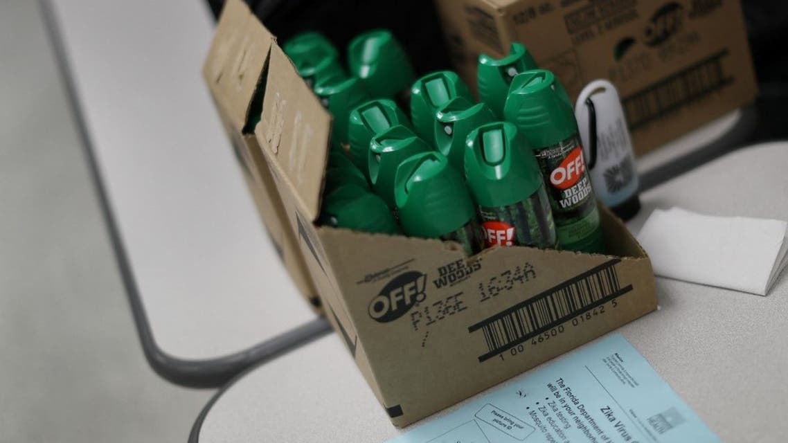 Cans of mosquito repellent are seen as the Florida Department of Health gives free Zika virus tests at a temporary clinic setup at the Miami Beach Police Department on September 13, 2016 in Miami Beach, Florida. (File photo: AFP)