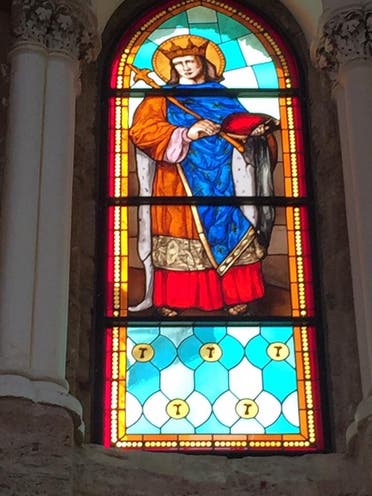 A now-destroyed stained glass window is shown at Beirut's St. Louis Cathedral before the explosion at the Beirut port. (Supplied)