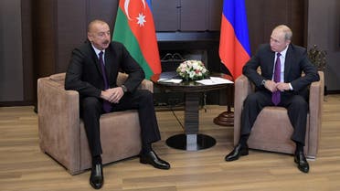 A file photo shows Russian President Putin meets Azeri President Aliyev in the Black Sea resort of Sochi, Russia. (Sputnik/Alexei Druzhinin/Kremlin via Reuters)