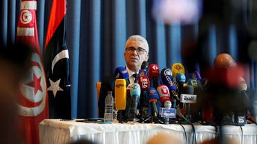 Libyan Interior Minister Fathi Bashagha speaks during a news conference in Tunis. (Reuters)