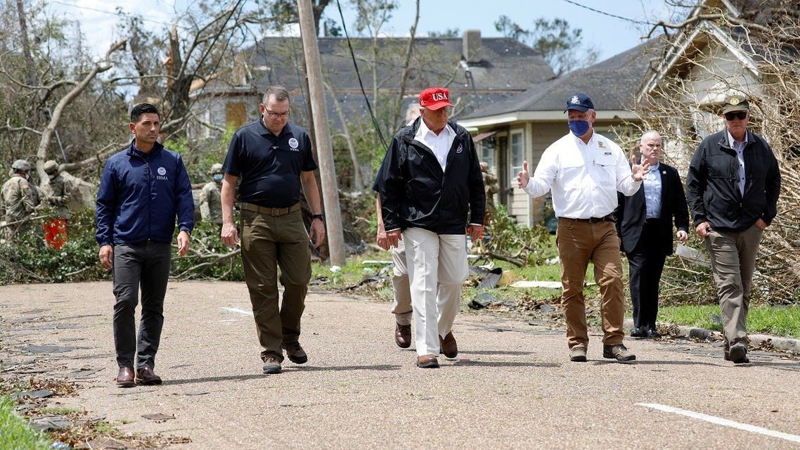 US President Donald Trump visits areas damaged by Hurricane Laura in Lake Charles, Louisiana and Orange, Texas. (Reuters)