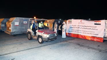 A medical aid aircraft dispatched by the Emirates Red Crescent, ERC, arrived in Damascus, Syria to help reduce the spread of the coronavirus. (Courtesy/WAM)