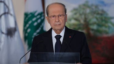 Lebanese President Michel Aoun delivers televised address to the public on eve of Lebanon's centenary at the presidential palace in Baabda, Lebanon in this undated handout released on August 30, 2020. Dalati Nohra/Handout via REUTERS ATTENTION EDITORS - THIS IMAGE WAS PROVIDED BY A THIRD PARTY