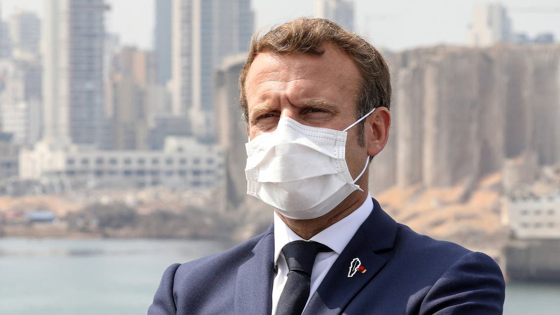 French President Emmanuel Macron meets with UN representatives and NGOs mobilised for the reconstruction of the port of Beirut, in Beirut, Lebanon September 1, 2020. Stephane Lemouton/Pool via REUTERS