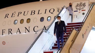 French President Emmanuel Macron arrives at Beirut International airport, Lebanon, Aug. 31, 2020. (Reuters)
