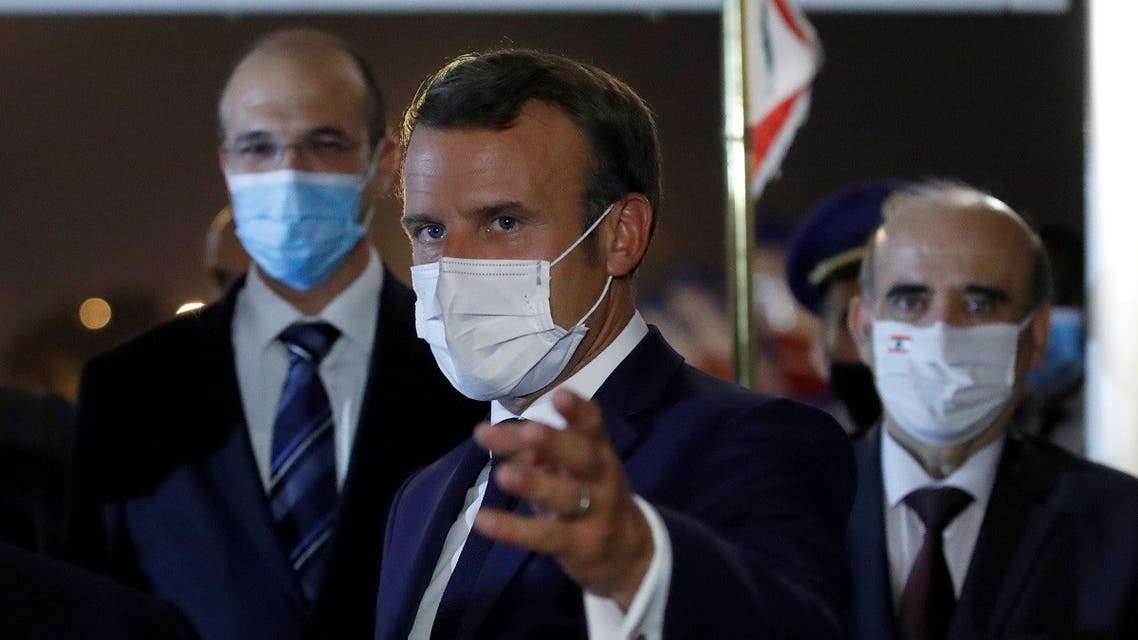 French President Emmanuel Macron gestures as he arrives at Beirut International airport, Lebanon, on August 31, 2020. (Reuters)