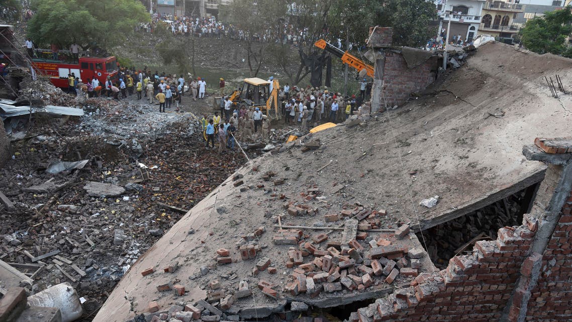 Rescuers work at the site of a previous explosion at a fireworks factory in Batala, in the northern Indian state of Punjab, Wednesday, Sept. 4, 2019. (AP)