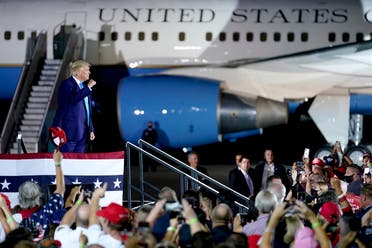 President Trump cheers with a crowd at a campaign event at the Arnold Palmer Regional Airport, in Latrobe, Pennsylvania. (AP)