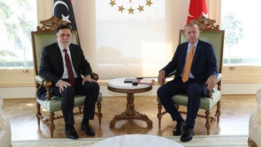 Erdogan meeting with Libya’s GNA head Fayez al-Sarraj in Istanbul, Turkey, September 6, 2020. (Murat Cetinmuhurdar/PPO/Handout via Reuters)