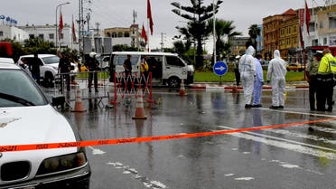 Tunisian forensic police investigate the site of an attack on Tunisian National Guard officers on September 6, 2020, in Sousse, south of the capital Tunis. Attackers with knives killed a Tunisian National Guard officer and wounded another before three assailants were shot dead in a firefight, the security force said, labelling it a terrorist attack. The attack took place in the tourist district of the coastal city of Sousse, the site of the worst of several jihadist attacks in recent years, where 38 people, most of them Britons, were killed in a 2015 beachside shooting rampage.