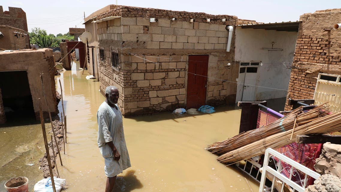 A neighborhood is flooded in the town of Alkadro, about (20 km) north of the capital Khartoum, Sudan, Saturday, Sept. 5, 2020. Sudanese authorities have declared their country a natural disaster area and imposed a three-month state of emergency across the country after rising floodwaters and heavy rainfall killed people and inundated over 100,000 houses since late July. (AP Photo/Marwan Ali)