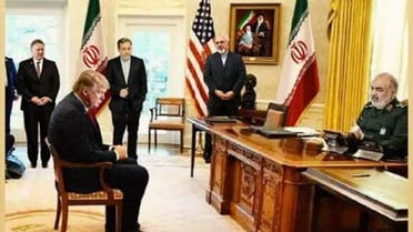 A photoshopped image shows US President Donald Trump with IRGC Maj. Gen. Hossein Salami. (Twitter)