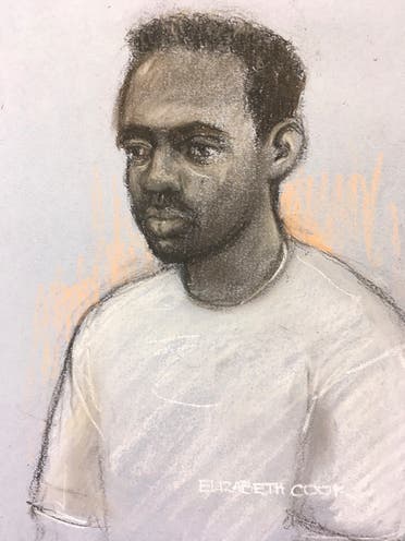 This court artist sketch by Elizabeth Cook shows Zephaniah McLeod appearing by videolink at a hearing at Birmingham Magistrates' Court, Birmingham, England, on September 9, 2020. (AP)