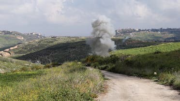 Smoke rises from the Israeli drone after it crashed in Beit Yahoun village, in southern Lebanon, March 31, 2018. REUTERS/ Hasan Shaaban