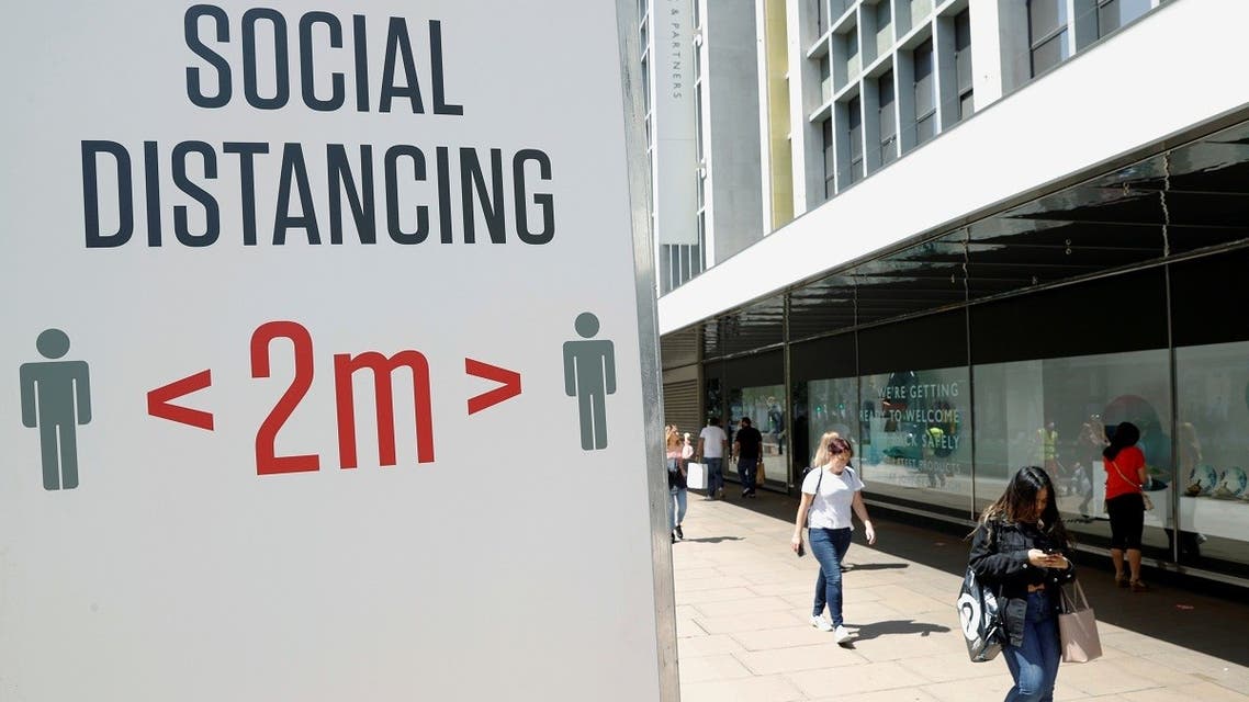 2020-0A social distancing sign is seen in Oxford Street, as the outbreak of the coronavirus disease (COVID-19) continues, in London. (Reuters)9-10T171336Z_1973578378_RC2TVI97TYYH_RTRMADP_3_CONSUMER-SPENDING-EUROPE