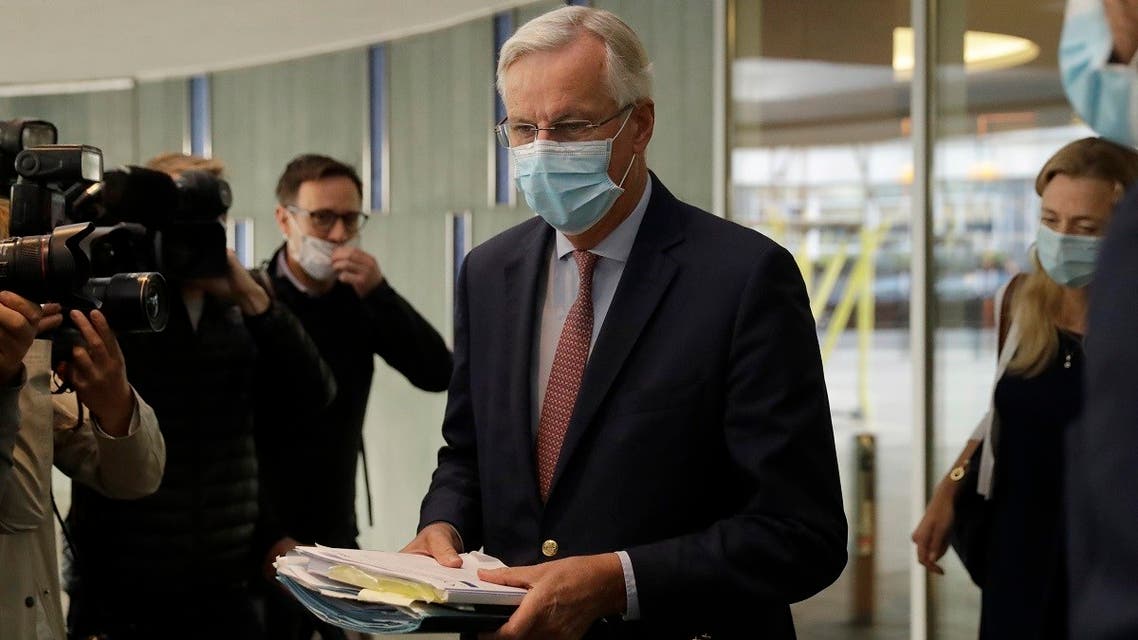 EU Chief negotiator Michel Barnier leaves his hotel in London, Thursday, Sept. 10, 2020. UK and EU officials have their eighth round of Brexit negotiations in London. (AP)