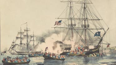 لوحة تجسد معركة بين سفن بريطانية وأخرى تابعة لقراصنة أميركيين