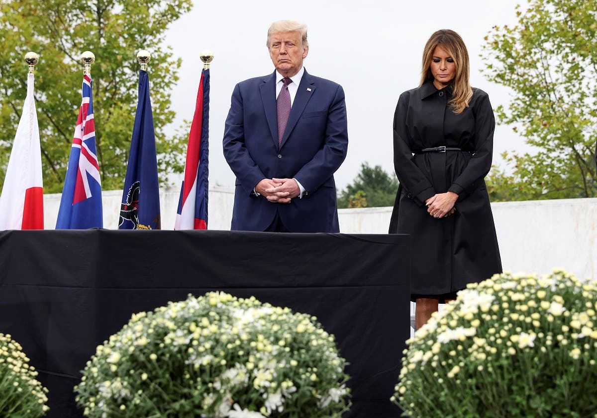 President Donald Trump and first lady Melania Trump attend a ceremony at the National Memorial, in Stoystown, Pennsylvania, on September 11, 2020. (Reuters)