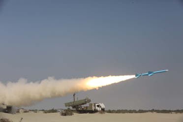 An Iranian Ghader missile being fired during the second day of a military exercise in the Gulf, near the strategic strait of Hormuz in southern Iran. (AFP)