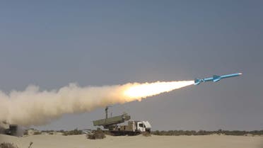 an Iranian Ghader missile being fired during the second day of a military exercise in the Gulf, near the strategic strait of Hormuz in southern Iran. (AFP)