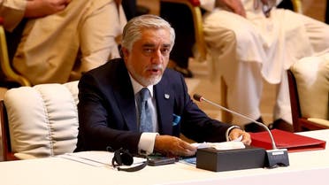 Chairman of the High Council for National Reconciliation Abdullah Abdullah speaks during opening remarks for talks between the Afghan government and Taliban insurgents in Doha, Qatar September 12, 2020. REUTERS
