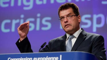 European Commissioner for Crisis Management Janez Lenarcic speaks during a news conference on humanitarian aid. (Reuters)