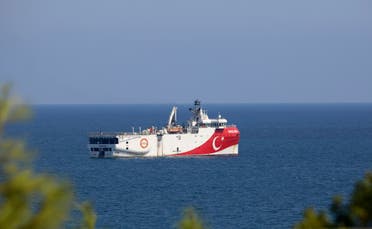 Turkey's research vessel, Oruc Reis anchored off the coast of Antalya on the Mediterranean, Turkey, Sunday, Sept. 13, 2020. (AP)