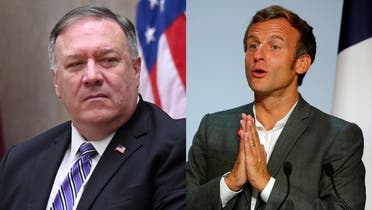 US Secretary of State Mike Pompeo, left, and French President Emmanuel Macron, right.