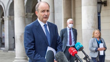 Ireland's prime minister Micheal Martin speaks to the press before a meeting of the North South Ministerial Council on July 31, 2020. (AFP)