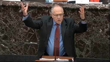 Alan Dershowitz, an attorney for President Donald Trump, answers a question during the impeachment trial against Trump in the Senate, Jan. 29, 2020. (AP)