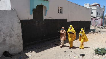 Students walk in a Mogadishu neighbourhood wearing face masks as protective measure against Coronavirus. (File photo: AFP)